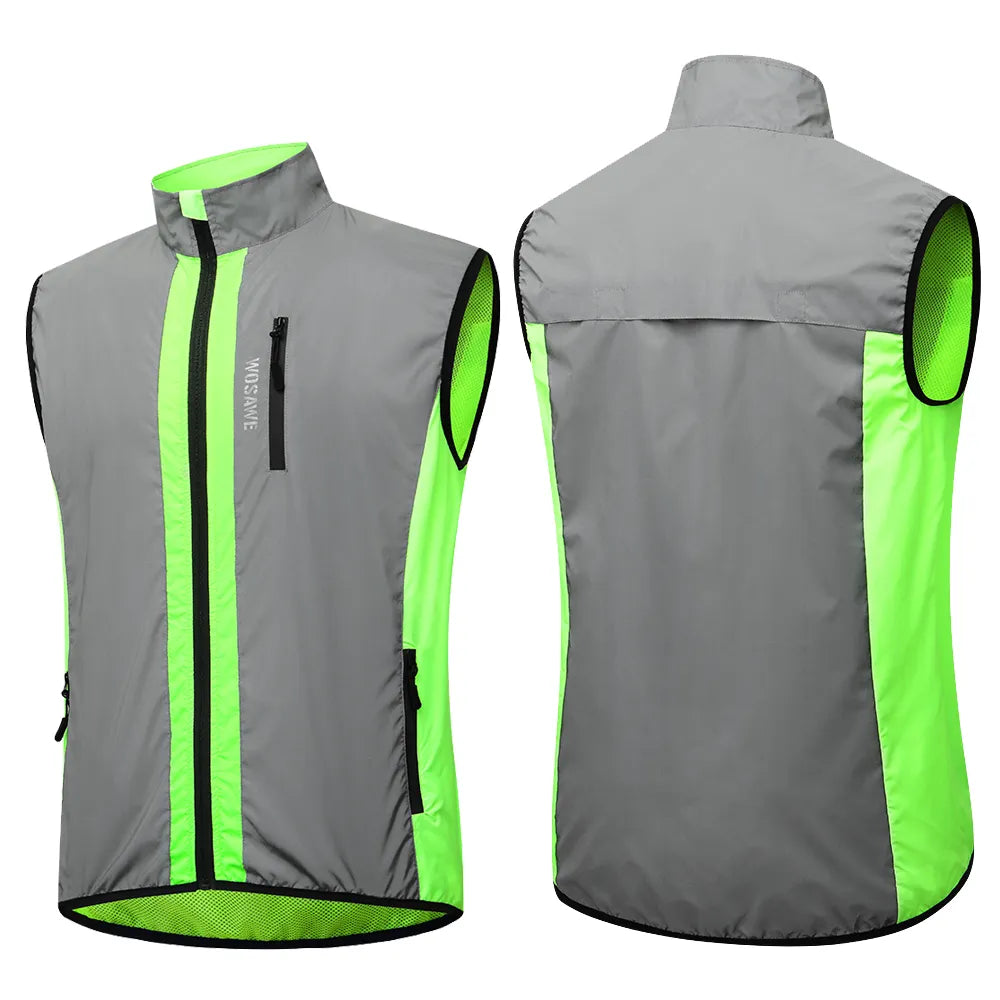 WOSAWE Men Cycling Full Reflective Vest Windbreaker Waterproof Jacket Spring Autumn Windproof Bike Bicycle Vest Night Glowing