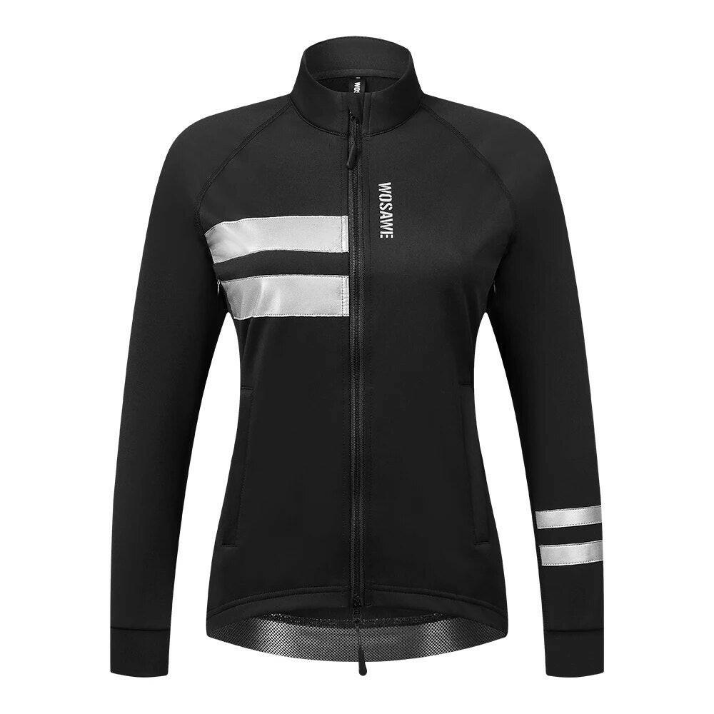 WOSAWE Women Softshell Cycling Jacket Winter Long Sleeve Jersey Bike Clothes Thermal Fleece MTB Bicycle Clothing Reflective-WAYBIKER