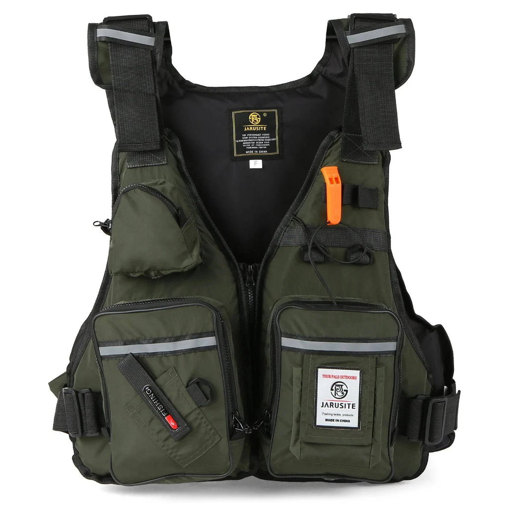 Multi-Pockets Fly Fishing Jacket Buoyancy Vest with Water Bottle Holder for Kayaking Sailing Boating Water Sports