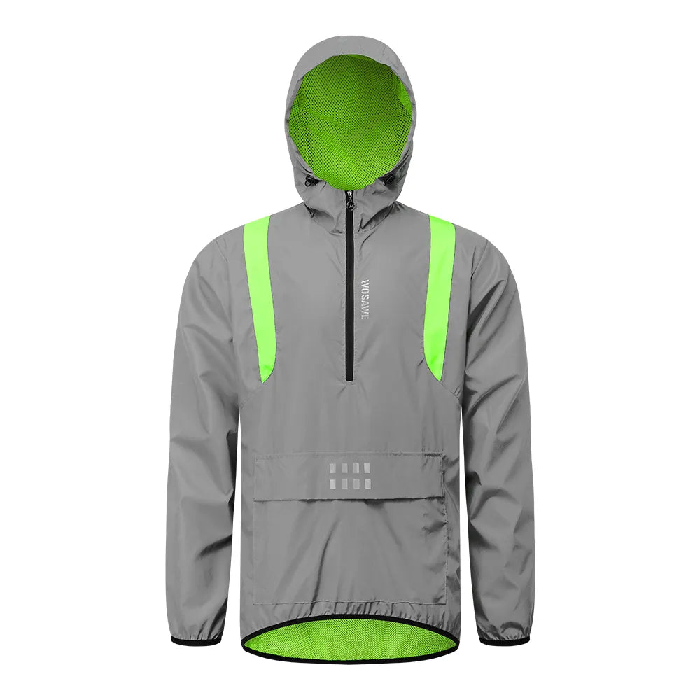 WOSAWE Full Reflective Cycling Jacket Hooded Windbreaker Windproof Waterproof MTB Bicycle Clothes Wind Coat Road Bike Ride Tops