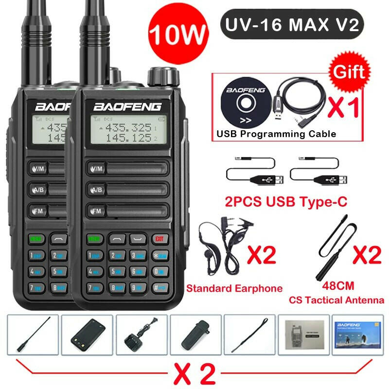 2Pack Baofeng UV16 MAX V2 Walkie Talkie 10W VHF UHF Dual Band Two Way CB Ham Radio UV-16 Portable Radio Transceiver UV5R UV10R-WAYBIKER