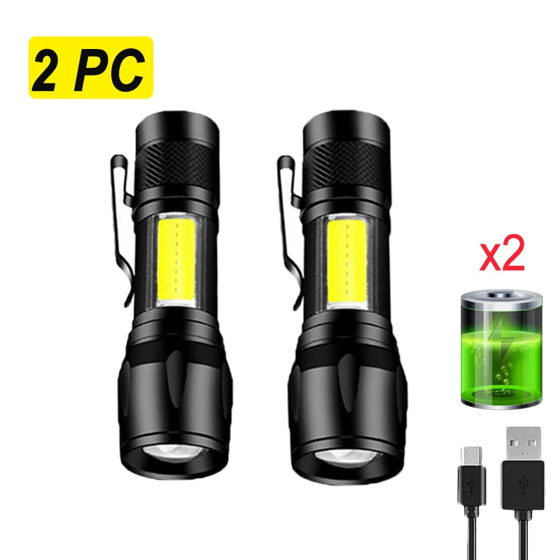 4PC High Power Rechargeable LED Flashlight Mini Zoom Torch Outdoor Camping Strong Lamp Lantern Waterproof Tactical Flashlight-WAYBIKER