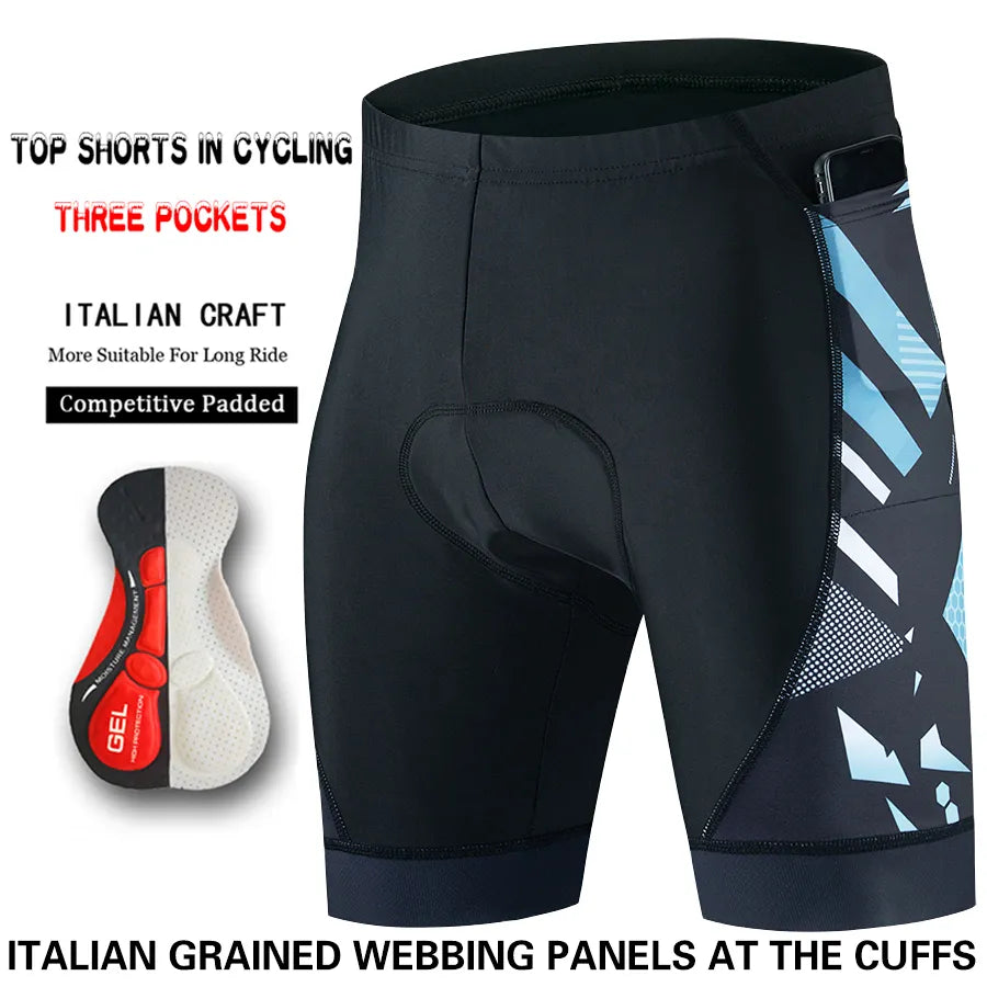 Three pocket Cycling Shorts Bike Tights Triathlon 5D Gel Padded Pro Lycra Bicycle Shorts Breathable Man Mountain Biking Shorts-WAYBIKER