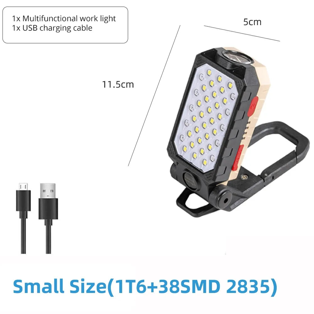 High Power LED Flashlight Rechargeable COB Work Light Adjustable Waterproof Camping Lantern Magnet With Power Display