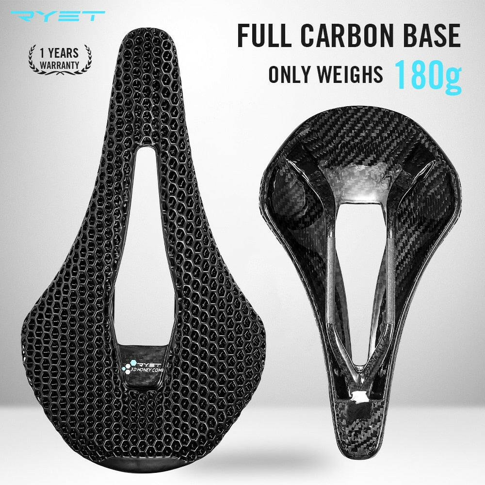 RYET 3D Printed Saddle Ultralight Full Carbon 180g Bicycle Seat Road MTB Mountain Gravel Seating For Men Women Cycling Bike Part-WAYBIKER