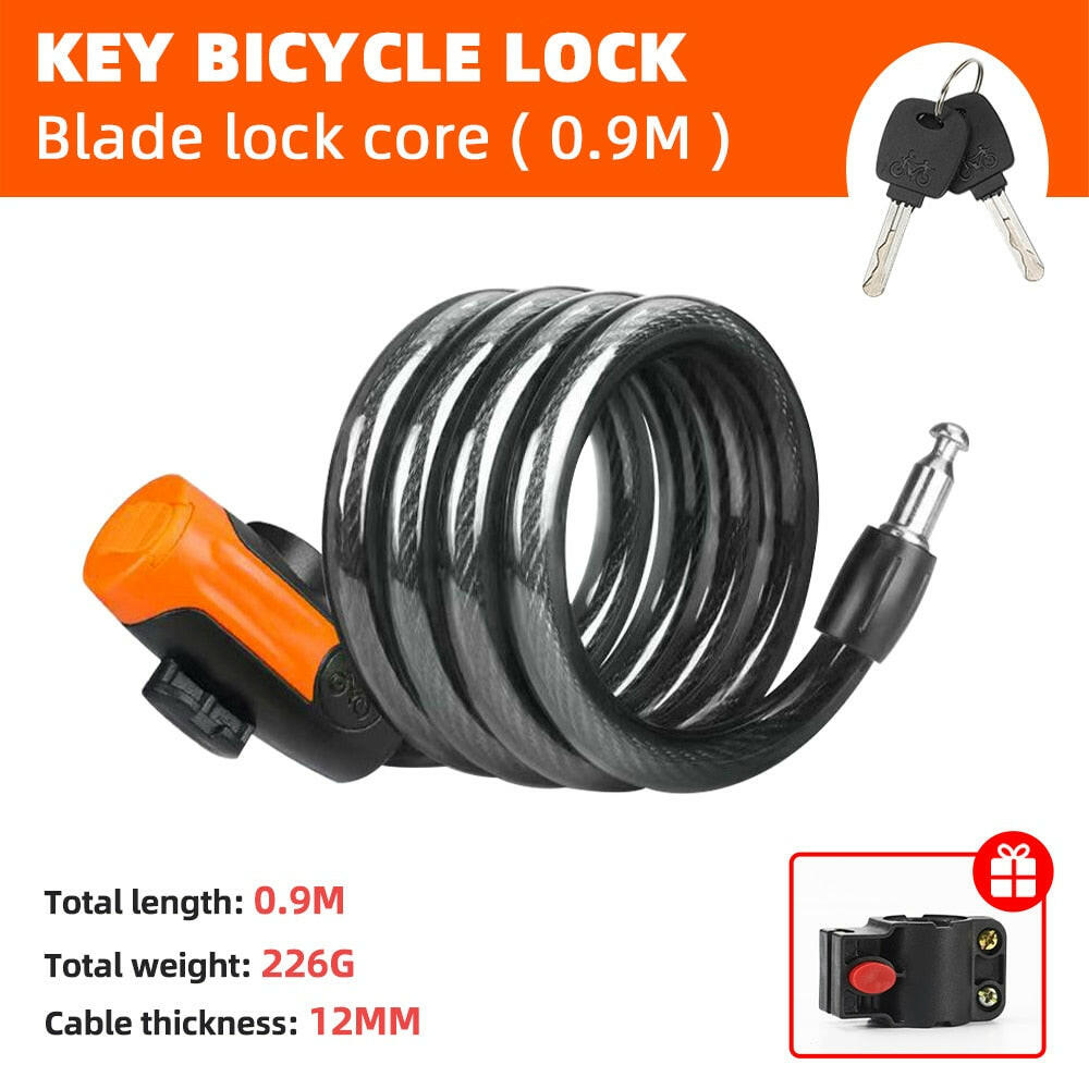 Universal Mountain Bike Cable Lock Key Fixed Secure Anti Theft with Mounting Bracket Scooter Bicycle Lock Portable Steel-WAYBIKER