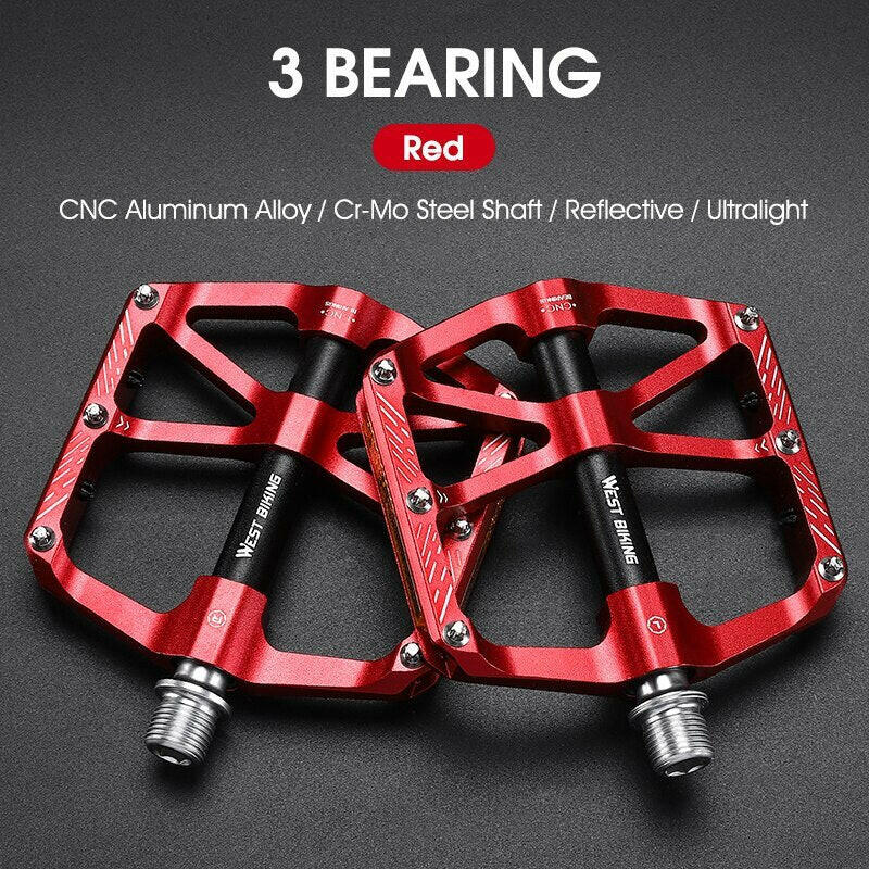 WEST BIKING CNC 3 Bearing Bicycle Pedals Ultralight BMX MTB Road Bike Pedals Non-slip Aluminum Alloy Reflective Cycling Parts-WAYBIKER