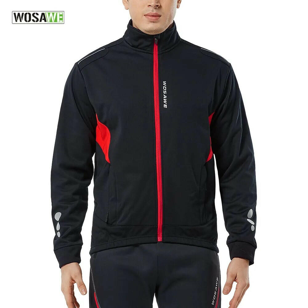 WOSAWE Winter Cycling Jacket Thermal Fleece Clothing Coat Water repellent Windproof Reflective Cycling Jersey Men Sportswear-WAYBIKER