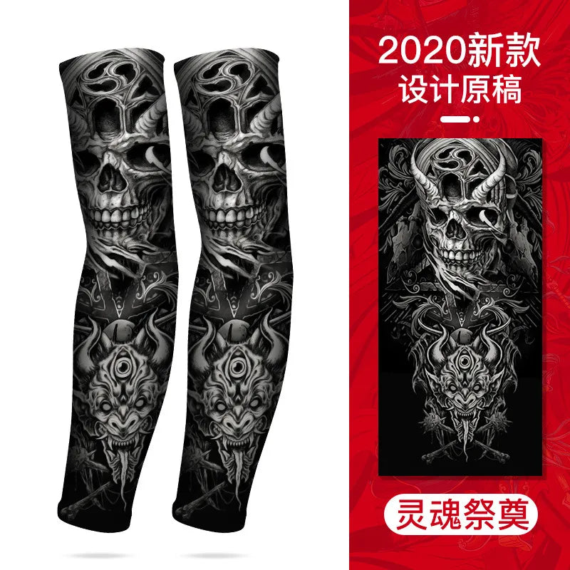 Summer Cycling Breathable and Cool Tattoos Sleeves Ice Silk Sports Sun-proof Men Personalized Women Fishing Elastic Arm Cover-WAYBIKER