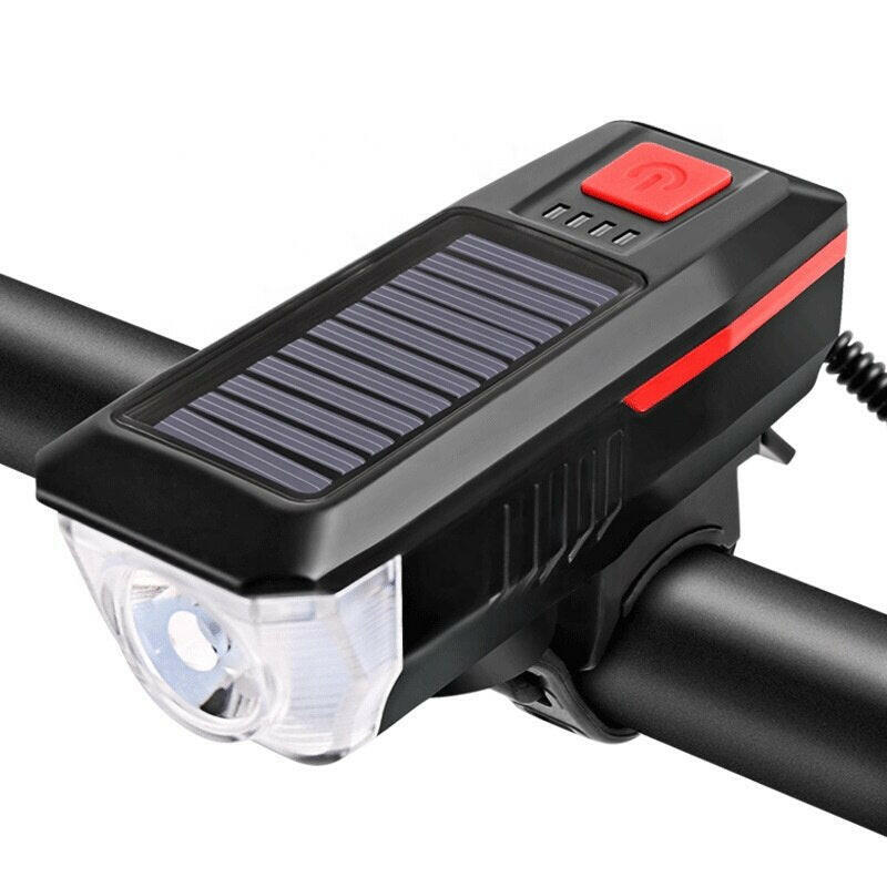 Solar Bicycle Light USB Rechargeable Power Display MTB Mountain Road Bike Front Lamp with Horn Flashlight Bicycle Light-WAYBIKER