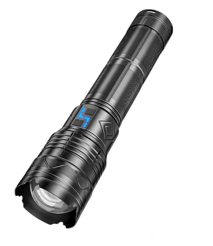 High Power 100W GT60 LED Flashlight Super Bright Spotlight Long Range Zoomable Emergency Torch Outdoor Flashlight Power Display-WAYBIKER