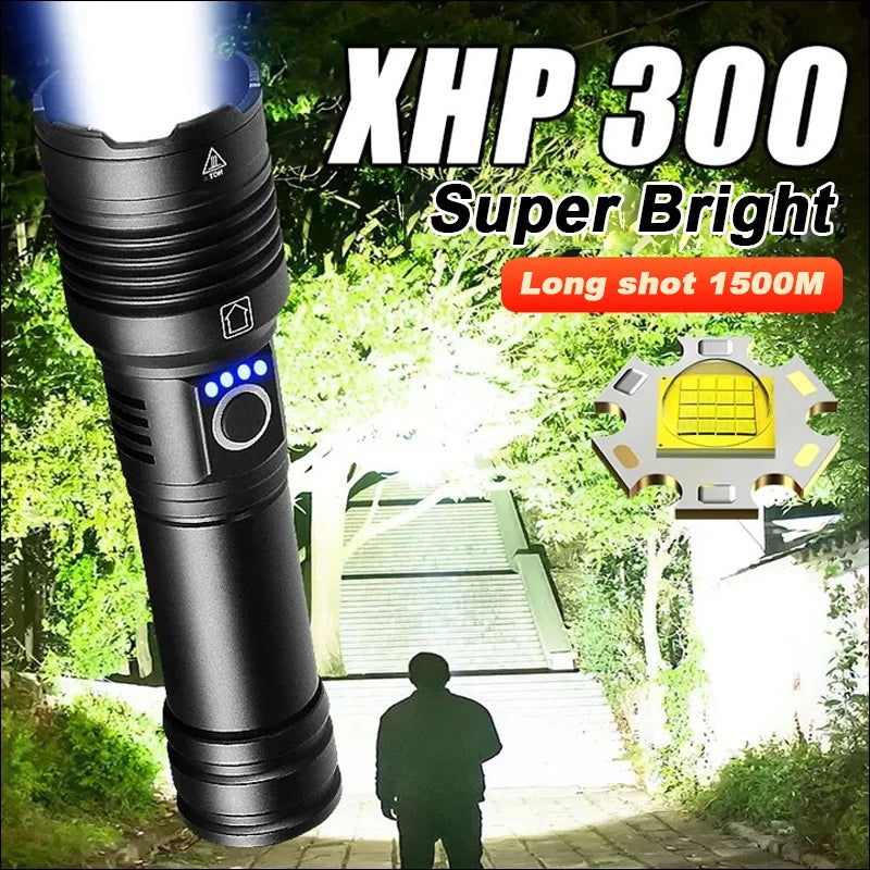 Powerful 16 cores XHP300 LED Flashlights High Power USB Rechargeable Torch Super Bright Zoom Battery Lanterns Camping Hand Lamps-WAYBIKER