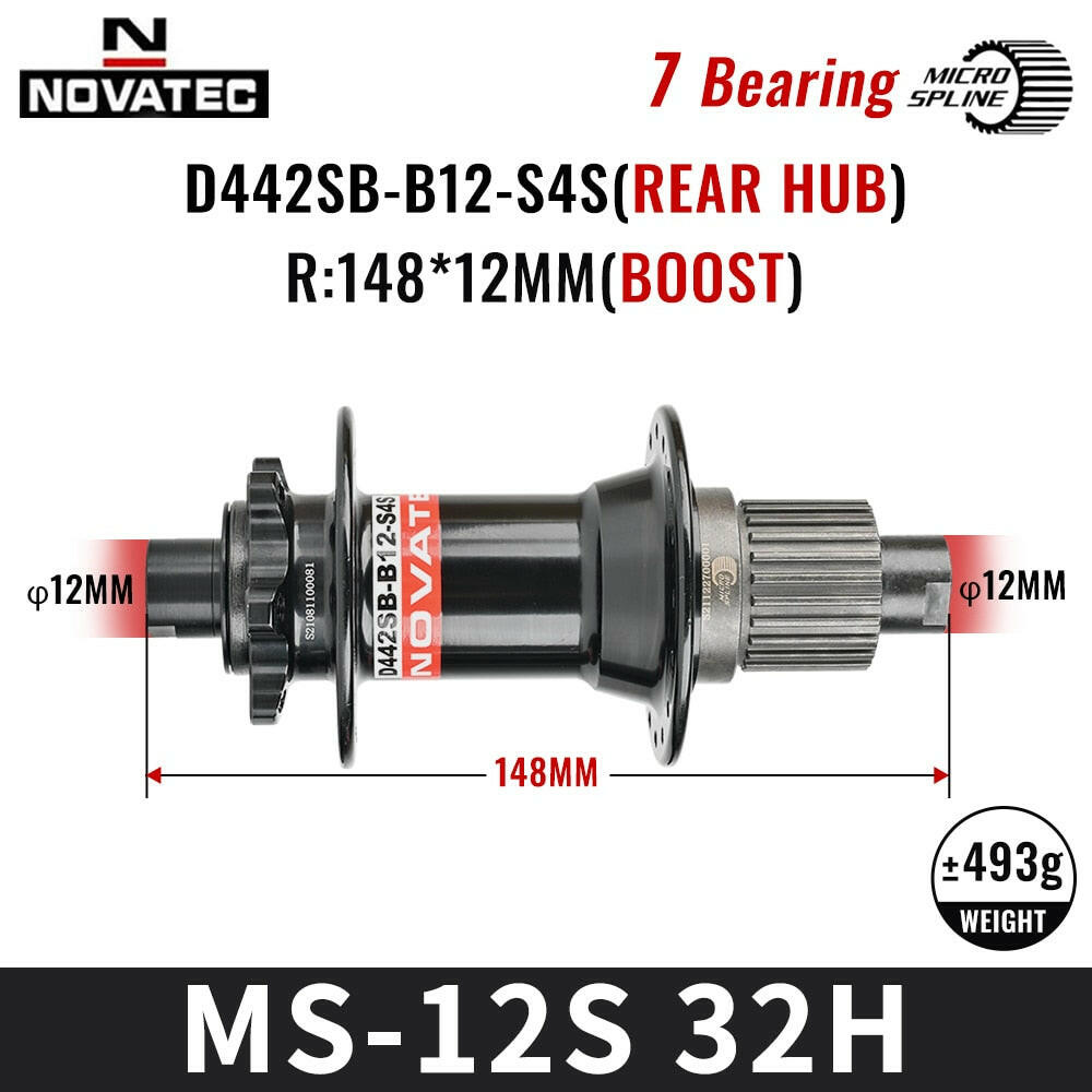 Novatec Bicycle Hubs D041/D442SB MTB Bike CRMO Bearings Steel Freehub Cassette MS Micro Spline 12S For XT/SLX M6100/M7100/M8100-WAYBIKER