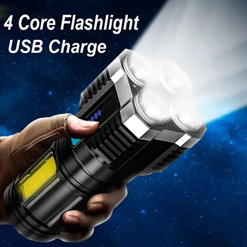 High Power LED Flashlights Camping Torch With 4 Lamp Beads And COB Side Light Rechargeable Portable Hand Lantern 4 Lighting Mode-WAYBIKER