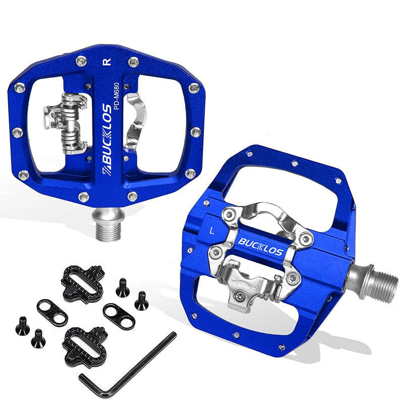 2023 New BUCKLOS Mountain Bike Pedals PD-M680 Dual Function Flat&Lock Pedals Fit Shimano SPD 9/16'' Aluminum MTB Pedal Bike Part-WAYBIKER