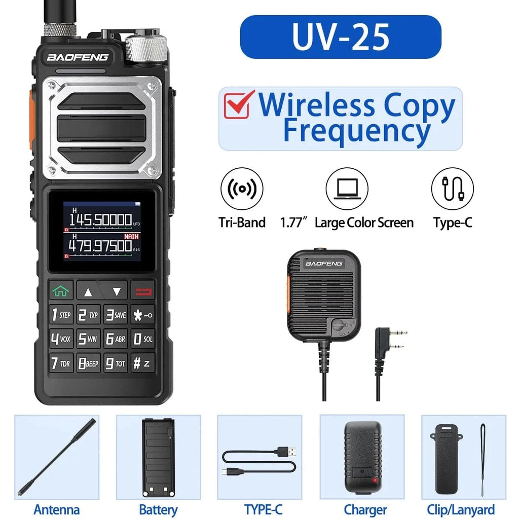 Baofeng UV-25 10W Walkie Talkie Tri Band Wireless Copy Frequency NOAA Type-C Charger FM Long Range High Power Ham Two Way Radio-WAYBIKER