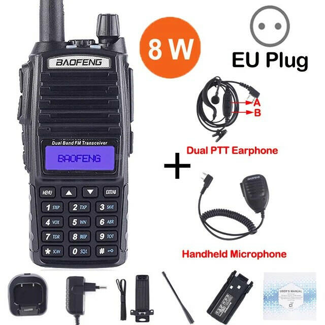 Baofeng Real 8W Portable Radio Walkie Talkie UV-82 Dual PTT Two-way Radio Vhf Uhf Amateur Radio Receiver UV82 Better than UV5R-WAYBIKER