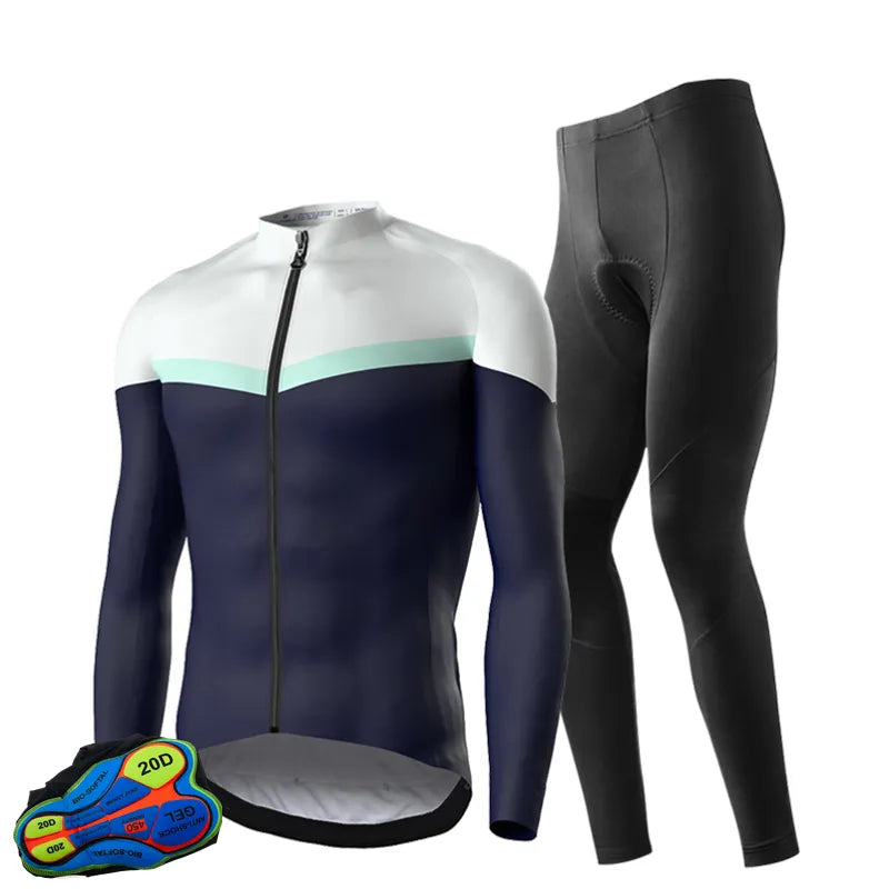 New Winter Thermal Fleece Set Cycling Clothes Men's Jersey Suit Sport Riding Bike MTB Clothing Bib Pants Warm Sets-WAYBIKER