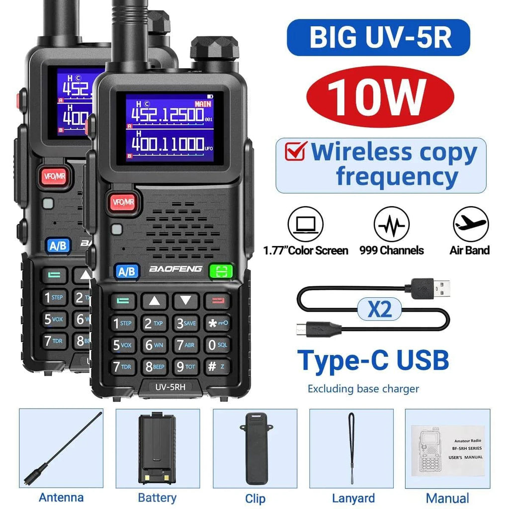 2PCS Baofeng UV-5RH Pro Max 15W Air Band Walkie Talkie Wirless Copy Frequency 999CH Type-C NOAA Long Range UV-5R K5 Ham Radio-WAYBIKER