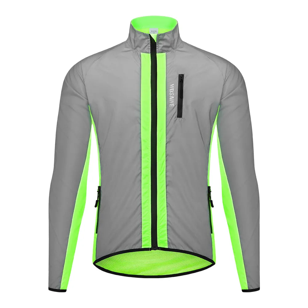 WOSAWE Ultralight Reflective Men Cycling Jacket Waterproof Riding Running Windbreaker Mix Of Fluorescent Coloured Silver Panels-WAYBIKER