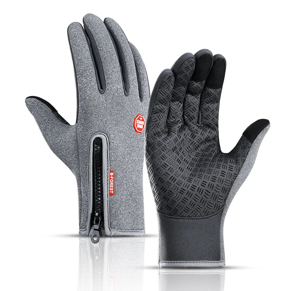 Autumn Winter Motorbike Gloves Windproof Anti-slip Touchscreen Fleece Keep Warm for Work Gloves Men Sports Bike Skiing Black-WAYBIKER