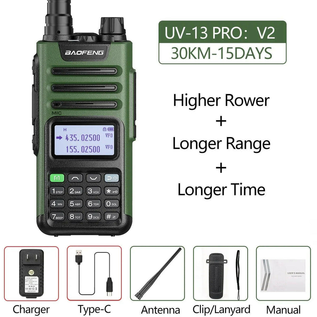 BaoFeng UV-13 PRO V1 V2 High Power Dual Band Walkie Talkie Type C Charger 16 KM Long Range UV13 Transceiver Ham Two Way Radio-WAYBIKER