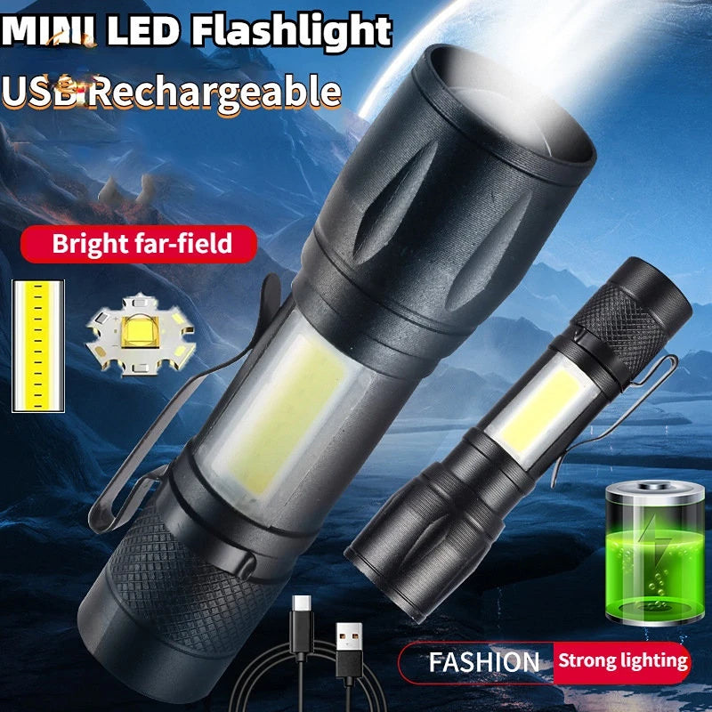 4PC High Power Rechargeable LED Flashlight Mini Zoom Torch Outdoor Camping Strong Lamp Lantern Waterproof Tactical Flashlight