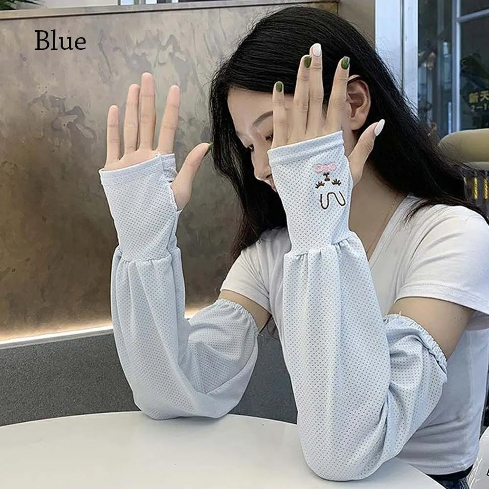 Ice Silk Sun Protection Arm Covers Women Cute Rabbit Elbow Cover Outdoor Cycling Running Driving Cool Anti-UV Arm Sleeves