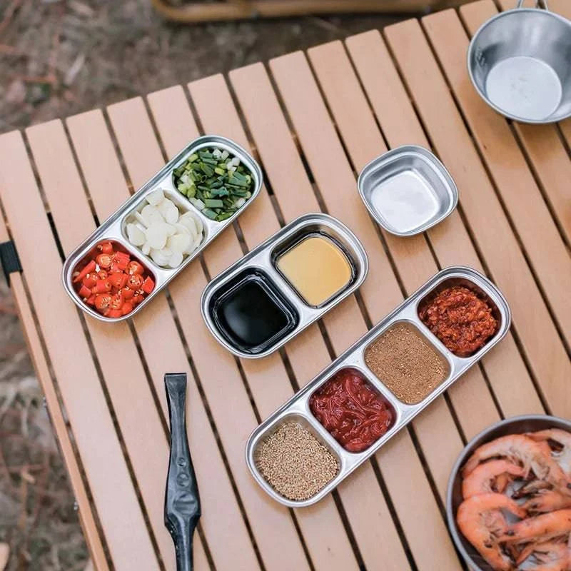 304 Stainless Steel Camping Seasoning Plate Tray Sauce Dish Spice Plates Pepper Roast Meat Sauce Dishes Bowl BBQ Tableware-WAYBIKER