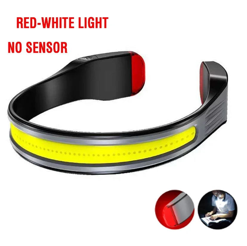 Rechargeable Headlamp 3 Light Modes Lamp With Tail Red and White Light COB Wide Angle Lighting for Outdoor Running Camping Work-WAYBIKER