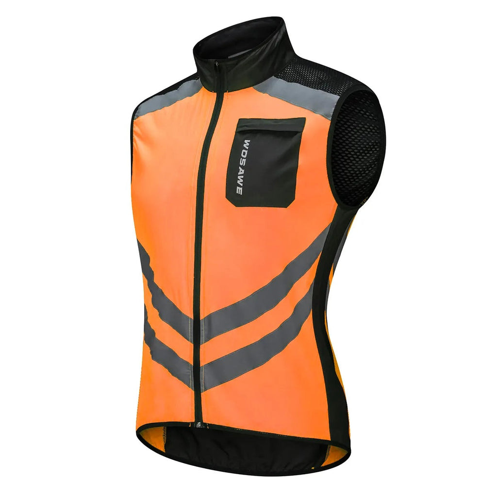 WOSAWE High Visibility Cycling Vest Wind Windbreaker Windproof Coat Breathable Reflective Sleeveless Jacket for Running Hiking