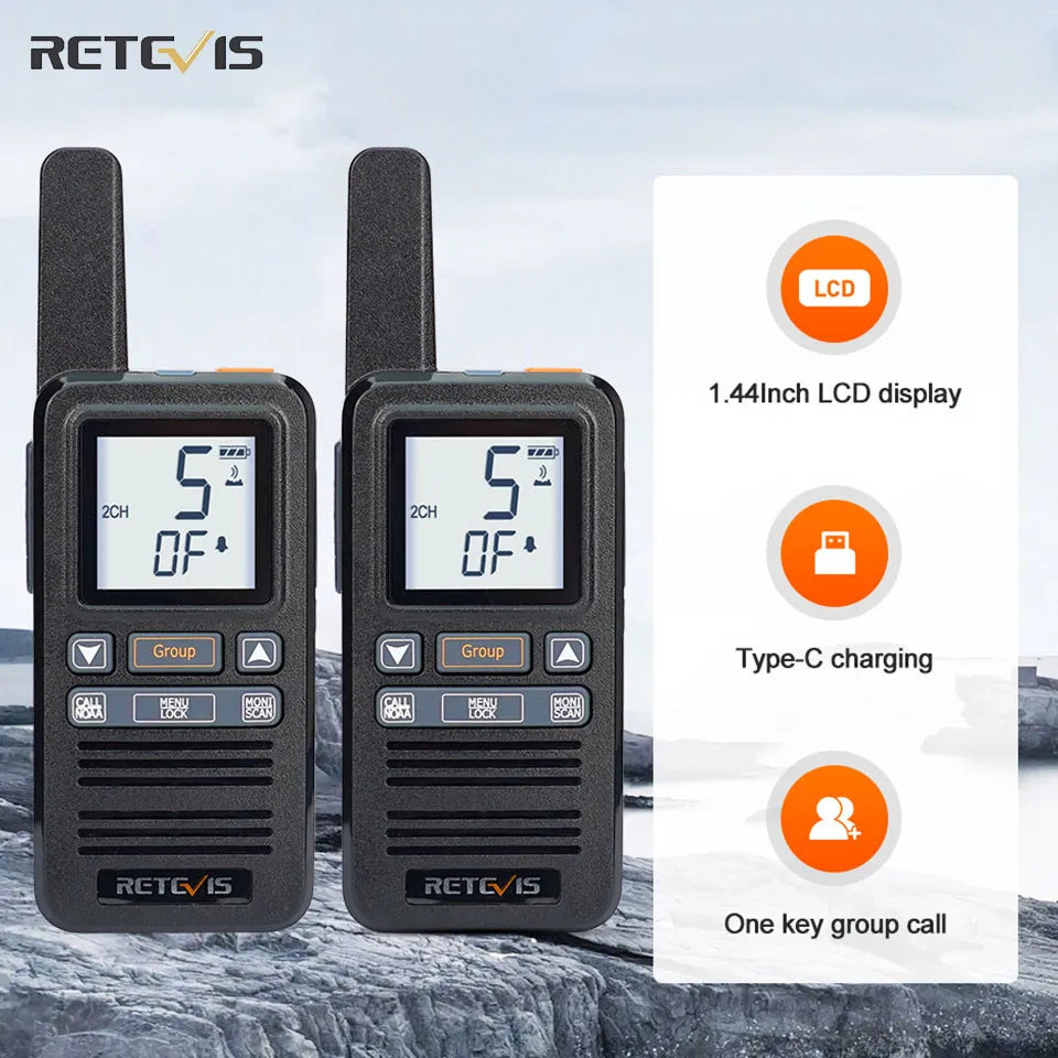 Walkie Talkie 2 pcs included Retevis RB667 Group Call Portable Type-C Recharge Radio Station1.44Inch LCD Display Walkie-talkie-WAYBIKER