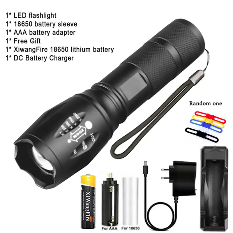 Powerful Portable LED Flashlight XML-T6 Torch Using 18650 Rechargeable Battery  Outdoor Camping Hiking Tactical Flash Light-WAYBIKER