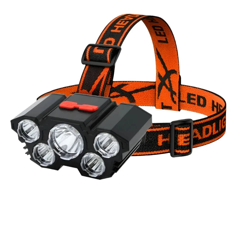 5 LED Flashlight Rechargeable with Built in 18650 Battery Strong Light Camping Adventure Fishing Head Light Headlamp-WAYBIKER