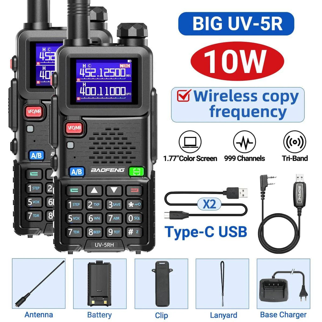 2PCS Baofeng UV-5RH Pro Max 15W Air Band Walkie Talkie Wirless Copy Frequency 999CH Type-C NOAA Long Range UV-5R K5 Ham Radio-WAYBIKER