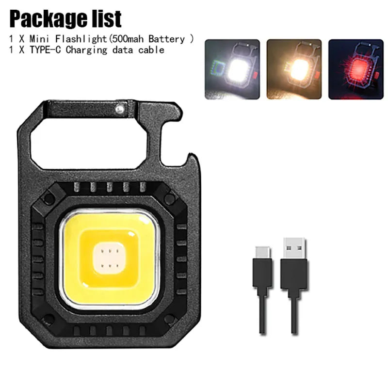 Mini Portable Led Flashlight USB Rechargeable Keychain Light Pocket Torch COB Work Lights Outdoor Camping Emergency Lamp Lantern-WAYBIKER