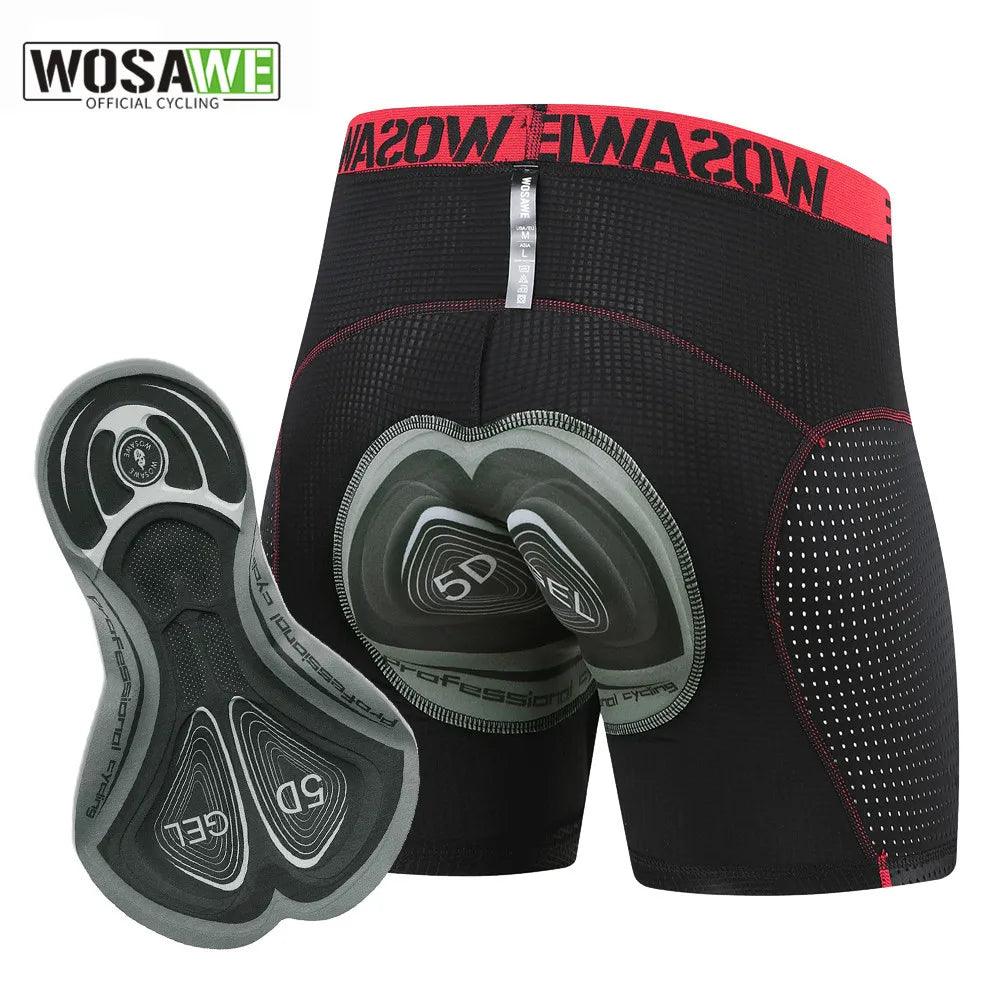 WOSAWE Men's Cycling Shorts 5D Padded Breathable Mesh Cycling Underwear Shockproof Bicycle Underpant MTB Road Bike Riding Shorts-WAYBIKER