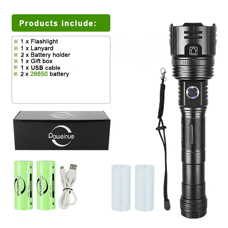 White Laser Powerful Flashlight USB Rechargeable Flash Light 18650 High Power Led Flashlights Tactical Lantern Long Shot Torch-WAYBIKER