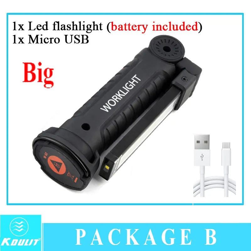 Portable LED Flashlight Built In Battery Multi Function 360° Folding Work LightMagnetic Lanterna Hanging Camping Working Torch-WAYBIKER