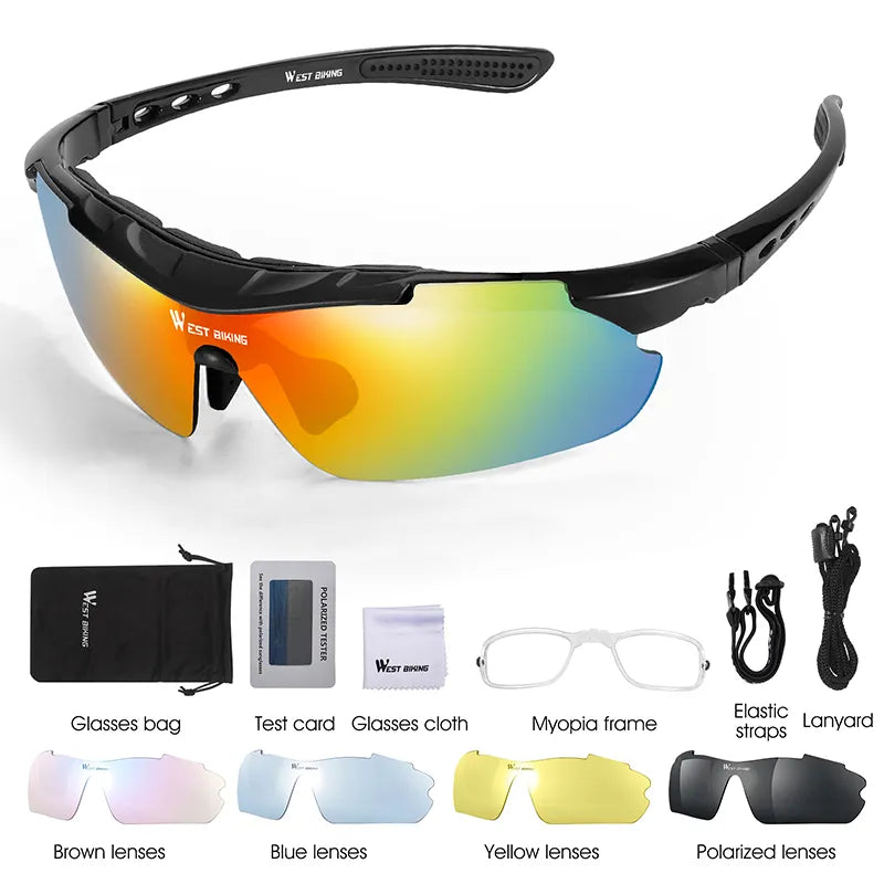 WEST BIKING Polarized Cycling Glasses UV400 Windproof MTB Road Bike Goggles 5 Lenses Set Men Women Sports Eyewear Sunglasses-WAYBIKER