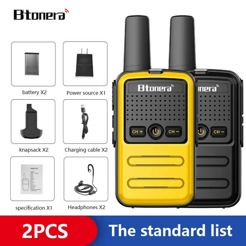 Btoera 2 Pcs Mini Walkie Talkie PMR 446 Portable Two-way Radio Ht PTT Walkie-talkies 5W 16CH UHF 400-470MHz Portable Radio for-WAYBIKER