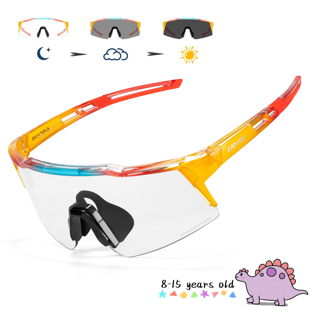 Kapvoe Photochromic Child Sunglasses UV400 Sport Children Cycling Glasses Kids Boys Girls Fashion Bike Glasses Bicycle Eyewear