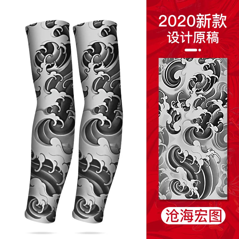 Summer Cycling Breathable and Cool Tattoos Sleeves Ice Silk Sports Sun-proof Men Personalized Women Fishing Elastic Arm Cover-WAYBIKER