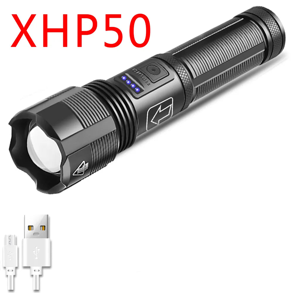 4 Core Led Flashlight Aluminum Alloy XHP70.2 XHP50.2 Tactical Hunting Torch Usb Rechargeable Zoomable Lantern 18650 AAA Battery-WAYBIKER