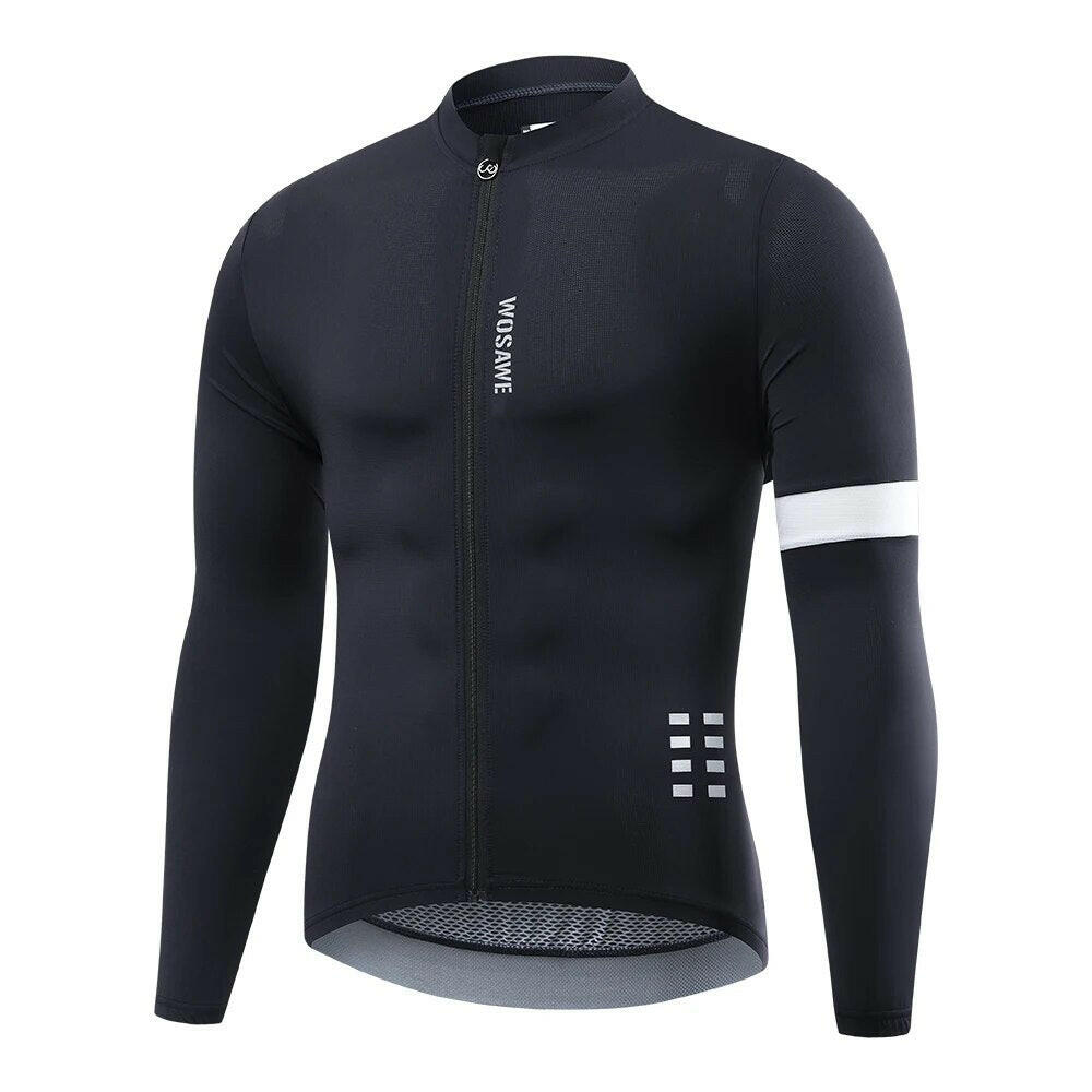 WOSAWE Reflective Jersey Spring Autumn Men's Cycling Jersey Long Sleeve Mtb Road Bike Shirt Breathable Seamless 3 Back Pockets-WAYBIKER