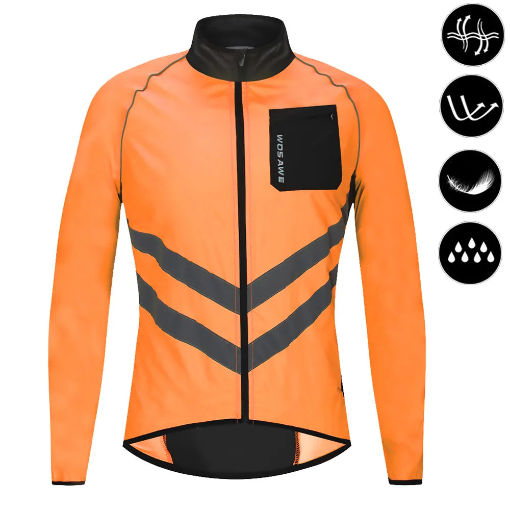 WOSAWE Reflective Cycling Windbreaker Men MTB Bike Jacket Moto Coat Windproof Camping Fishing Cycling Clothes Multi-use Jersey-WAYBIKER