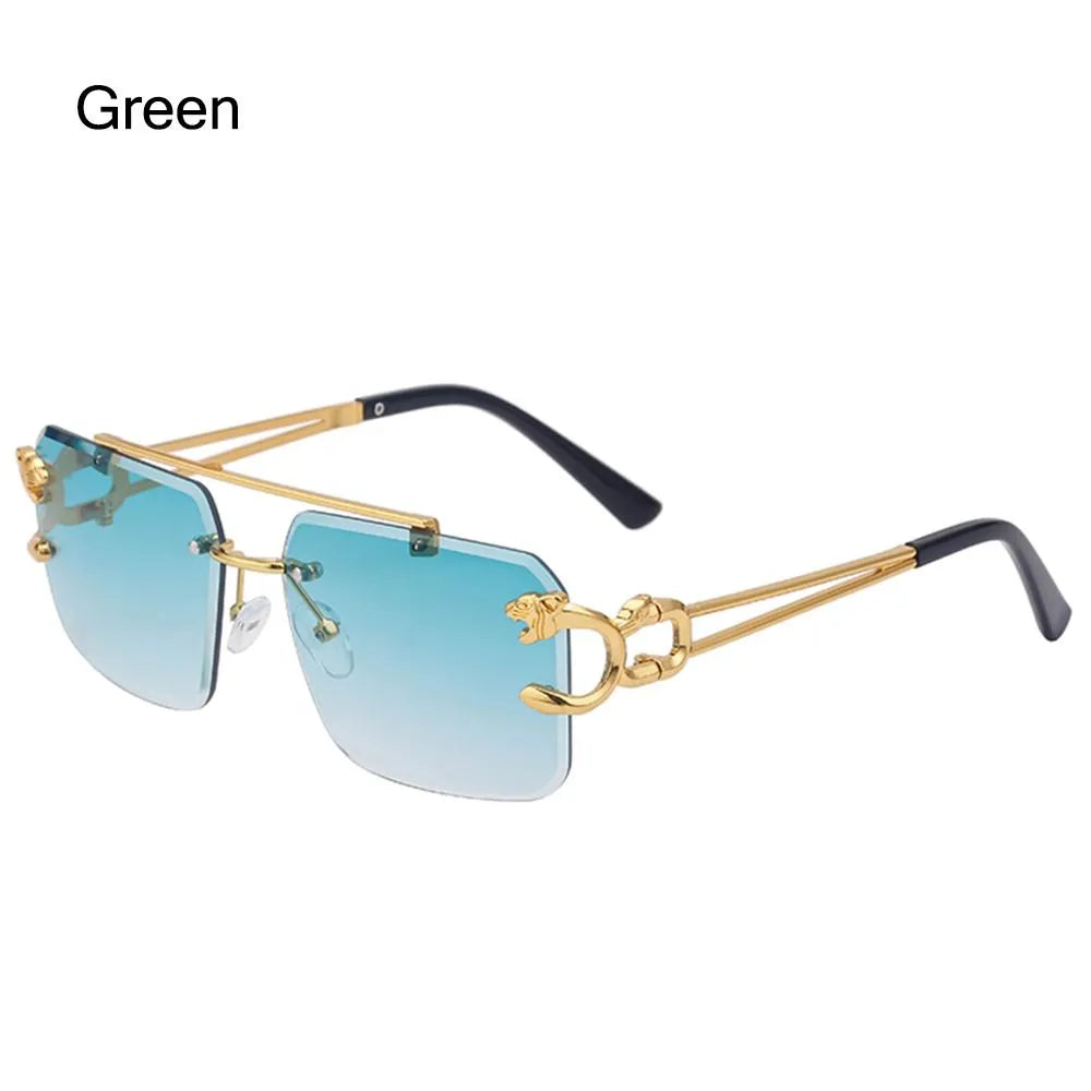 Retro Cheetah Decoration Rimless Sunglasses for Women Men Metal Steampunk Sun Glasses Frameless Fashion Shades UV400 Eyewear-WAYBIKER