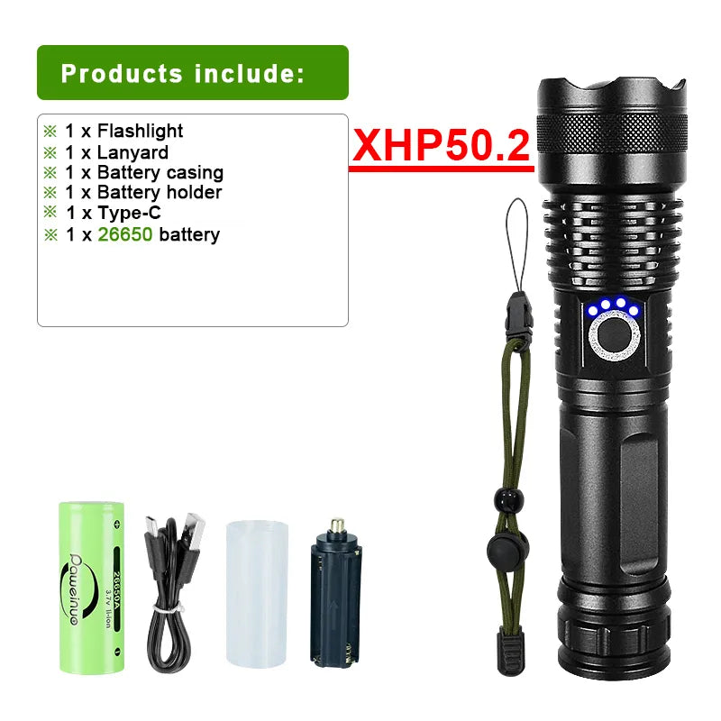 Super XHP199 Most Powerful LED Flashlight Rechargeable LED Torch Light XHP160 XHP90 High Power Flashlight 18650 Tactical Lantern-WAYBIKER