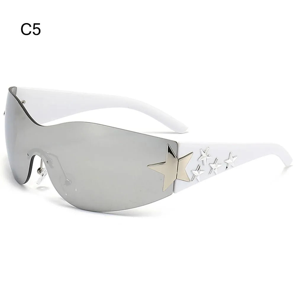 Rimless Y2K Sunglasses for Women Men Star Wrap Around Sun Glasses Shades for Beach Outdoor Cycling Travel Cycling Sunglasses-WAYBIKER