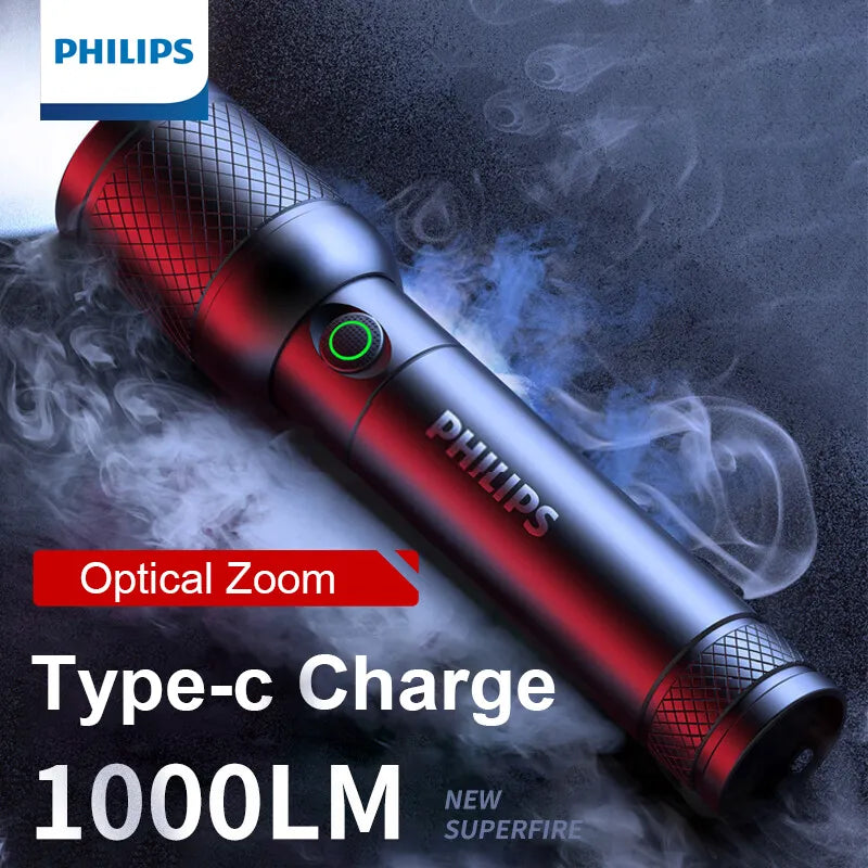 Philips SFL6168 Zoom Flashlight with USB Charging 18650 Battery Portable Flashlights Rechargeable Lamp for Self Defense Camping-WAYBIKER